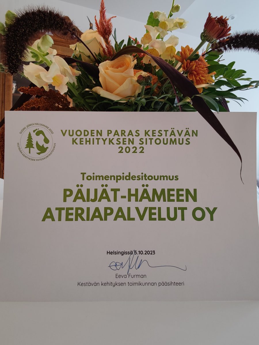 Vuoden paras kestään kehityksen sitoumus 2022 palkinto